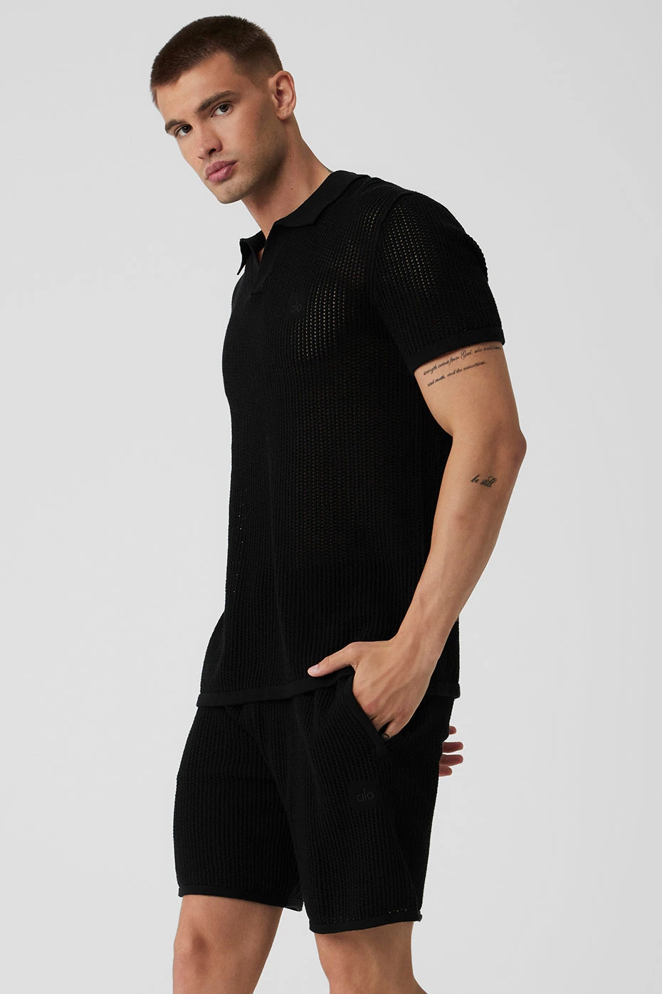 Open-Knit Polo - Black 5 Open-Knit Polo - Black - Image 3