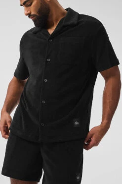 Coastal Terry Button Up - Black 9 Coastal Terry Button Up - Black -Style Avenue M1235R 01 b1 s1 a3 1 m93