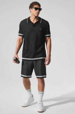 Sports Club Sweater Knit Polo - Black -Style Avenue M1243R 01 b1 s1 a3 1 m198