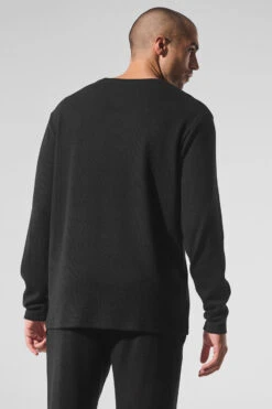 Elevate Waffle Long Sleeve Crew - Black -Style Avenue M3265R 01 b1 s3 a3 m180