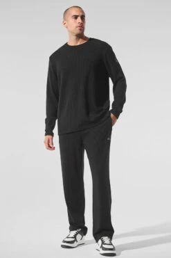 Elevate Waffle Long Sleeve Crew - Black -Style Avenue M3265R 01 b1 s3 a4 m180