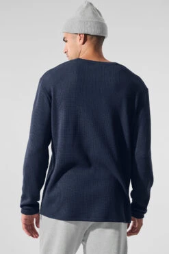 Elevate Waffle Long Sleeve Crew - Navy -Style Avenue M3265R 03842 b1 s3 a4 m180