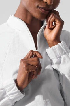 Cropped 1/4 Zip Alumni Pullover - White -Style Avenue W3660R 00 b1 s1 a3 1 m189