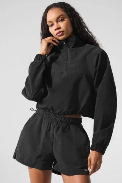 Cropped 1/4 Zip Alumni Pullover - Black
