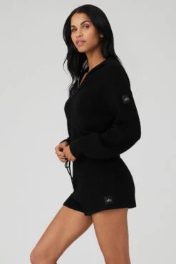 Cashmere Plush Waffle Full Zip Hoodie - Black 8 Cashmere Plush Waffle Full Zip Hoodie - Black -Style Avenue W3741R 01 b1 s1 a3 1 m18