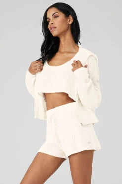 Cashmere Plush Waffle Full Zip Hoodie - Ivory -Style Avenue W3741R 03299 b1 s1 a3 1 m18