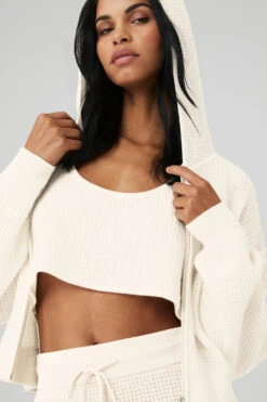 Cashmere Plush Waffle Full Zip Hoodie - Ivory -Style Avenue W3741R 03299 b1 s1 a4 1 m18