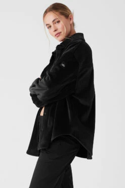 Ribbed Velour Mountain Side Shacket - Black -Style Avenue W4468R 01 b1 s1 a2 1 m89