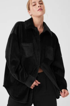 Ribbed Velour Mountain Side Shacket - Black -Style Avenue W4468R 01 b1 s1 a4 2 m89