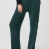 Knit High-Waist Salana Wide Leg Pant - Midnight Green