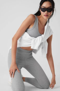 Ribbed High-Waist 7/8 Blissful Legging - Athletic Heather Grey -Style Avenue W5987R 02910 b1 s1 a4 2 m54