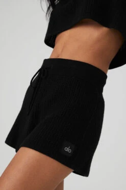 Cashmere High-Waist Plush Waffle Short - Black -Style Avenue W6342R 01 b1 s1 a4 1 m18