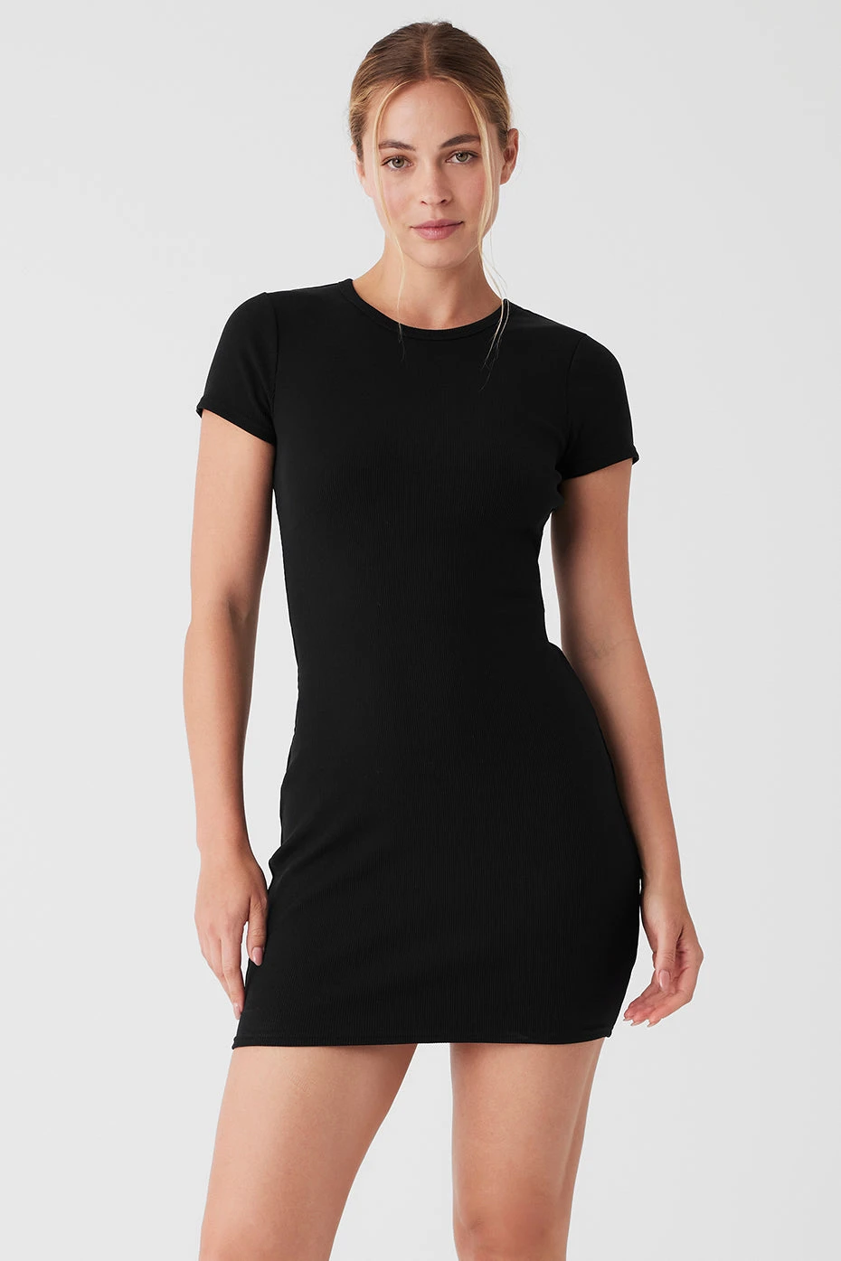 Goddess Ribbed Short Sleeve Dress - Black 3 Goddess Ribbed Short Sleeve Dress - Black