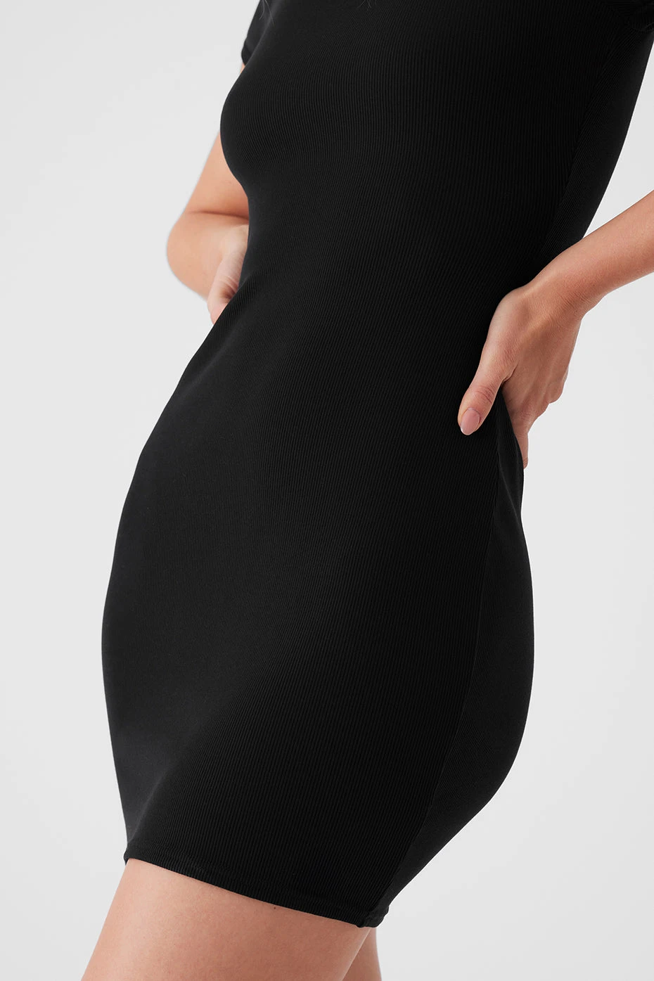 Goddess Ribbed Short Sleeve Dress - Black 6 Goddess Ribbed Short Sleeve Dress - Black - Image 4