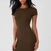 Goddess Ribbed Short Sleeve Dress - Espresso -Style Avenue W8201R 04640 b1 s1 a1 1 m18