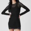 Striped Mesh Synergy Long Sleeve Dress - Black -Style Avenue W8234R 01 b1 s1 a1 1 m54