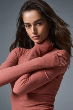 Striped Mesh Synergy Long Sleeve Dress - Soft Terracotta -Style Avenue W8234R 05278 b1 s1 a3 1 m174 f55d4f5a ee67 4414 90b8 88849d75c35d