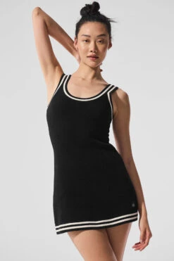 Tennis Club Sweater Knit Dress - Black/Ivory -Style Avenue W8277R 03850 b1 s1 a1 1 m54