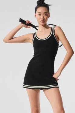Tennis Club Sweater Knit Dress - Black/Ivory -Style Avenue W8277R 03850 b1 s1 a3 1 m54