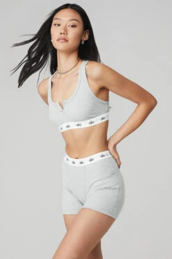 Icon Ribbed Henley Bra - Athletic Heather Grey -Style Avenue W9316R 02910 b1 s1 a2 1 m54