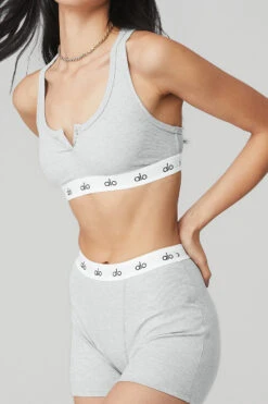Icon Ribbed Henley Bra - Athletic Heather Grey -Style Avenue W9316R 02910 b1 s1 a4 1 m54